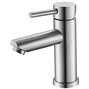 AMAZING FORCE Single Hole Bathroom Faucet Single Handle Bathroom Sink Faucet Brushed Nickel Stainless Steel Basin Mixer Tap – Sink Drain & Deck Plate Not Included