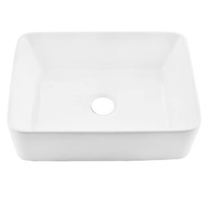 Comllen Counter White Porcelain Ceramic 18.9″X14.5″ Bathroom Vessel Sink,Art Basin Rectangular Vessel Sink Durable Bathroom Sink