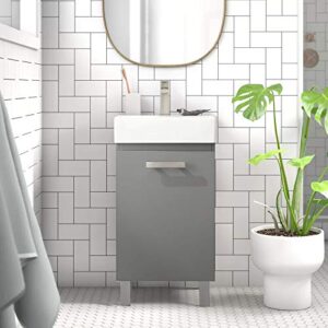 LUCA Kitchen & Bath LC17XGP Brielle 16.5” Single Sink Bathroom Vanity in Gray with Porcelain Countertop-Freestanding or Wall Mounted