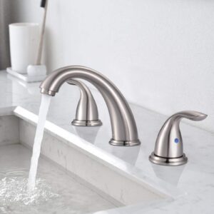 Bathroom Sink Faucet, Dalmo Widespread 2-Handle Lavatory Faucet, Brushed Nickel Copper Resist Corrosion Bathroom Faucet with Pop-up Drain Assembly &Two Water Supply Lines with 3 Holes