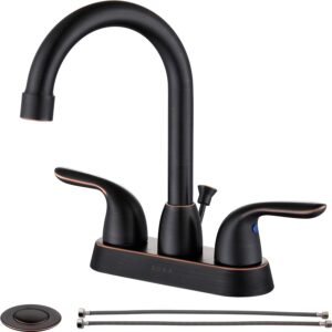 SOKA 2 Handle Bathroom Faucet ORB, 4 Inch Bathroom Sink Faucet Centerset with Lift Rod Drain Stopper and Supply Hoses, RV Bathroom Faucet 3 Holes, Oil Rubbed Bronze Bathroom Faucet, Lavatory Faucet