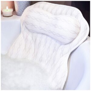 Bath Pillow Luxury Bathtub Pillow, Ergonomic Bath Pillows for Tub Neck and Back Support, Bath Tub Pillow Rest 3D Air Mesh Breathable Bath Accessories for Women & Men, Spa Pillow, Powerful Suction Cups