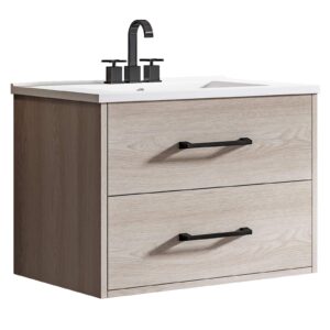 24″ Wall Mounted Bathroom Vanity and Sink Combo, Wood Floating Bathroom Vanity with White Ceramic Sink, by Phiestina, BV03-1-WOOD-AL