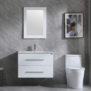 WONLINE 32″ Bathroom Vanity Set Wall Mounted White Cabinet with Sink Combo Chrome Faucet