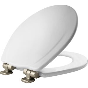 Mayfair 830NISL 000 Toilet Seat, 1 Pack-ROUND, White-Brushed Nickel Hinges