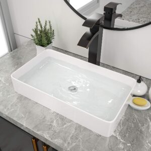 Vessel Sink Rectangle – Couoko 24″x14″ Modern Bathroom Sink Above Counter White Porcelain Ceramic Vessel Vanity Sink Art Basin…